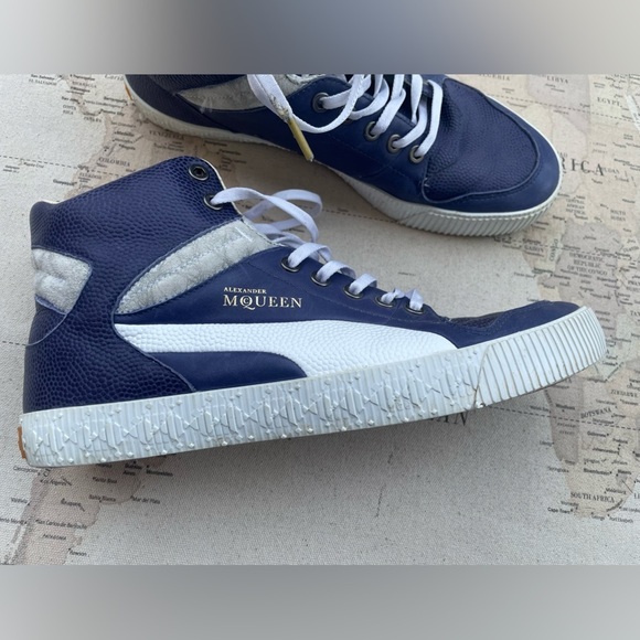 Alexander McQueen X PUMA Sample Kas High-Top Sneakers Blue Leather M9 - Picture 4 of 11
